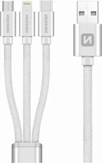 Kabllo karikimi Swissten Textile 3in1 MFi, 1.2m, Sync & Charge, e bardhë