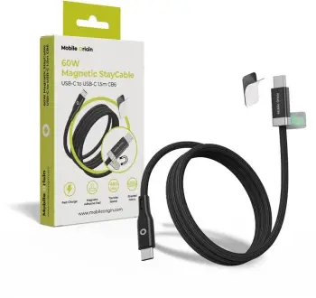 Kabllo karikimi Mobile Origin Magnetic StayCable CB6, USB-C në USB-C, 60W 1.5m, i zi