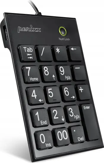 Tastierë numerike Perixx PERIPAD 202HB, me kabllo, me porta USB shtesë, e zezë