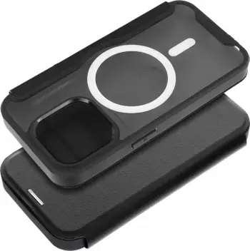 Këllëf telefoni Smart Mag për iPhone 12 Pro, kompatibil me MagSafe, me kapak, i zi