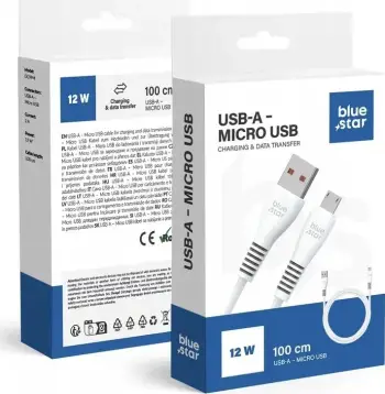 Kabllo USB BlueStar DC99M, USB A në Micro USB, 1m, 2A 12W, e bardhë