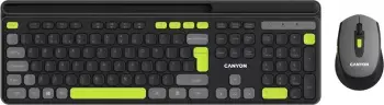 Set tastierë dhe maus wireless Canyon CNS-HSETW5BK, 105 taste, USB, i zi me të verdhë