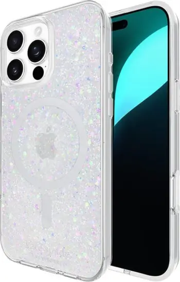 Maskë telefoni Kate Spade York Chunky Glitter MagSafe, për iPhone 16 Pro Max, transparente me shkëlqim