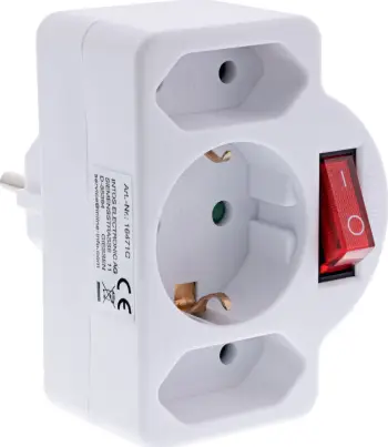 Adapter prizë InLine, 2x Euro 1x shtesë me tokëzim, me ndërprerës, i bardhë