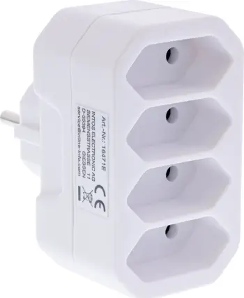 Adapter prizë InLine, prizë mbrojtëse në 4 fole Euro, i bardhë