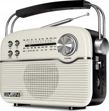 Radio portative Sven SRP-500, FM AM SW, retro, e bardhë