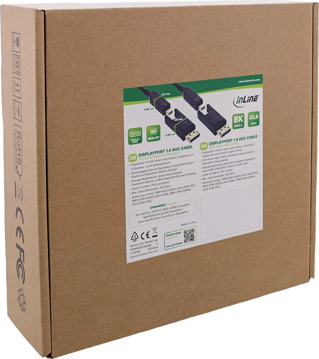 Kabllo DisplayPort InLine 1.4 AOC, 25m, 8K, e zezë - 4
