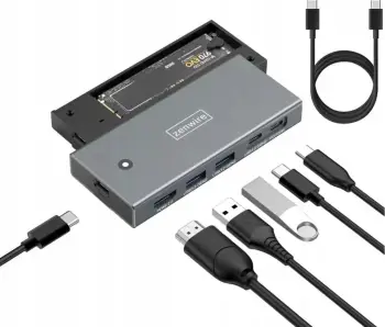 Adapter USB hub Zenwire MC501, kuti për SSD M.2 NVMe SATA, USB C 3.2 10Gbps, HDMI 2.0