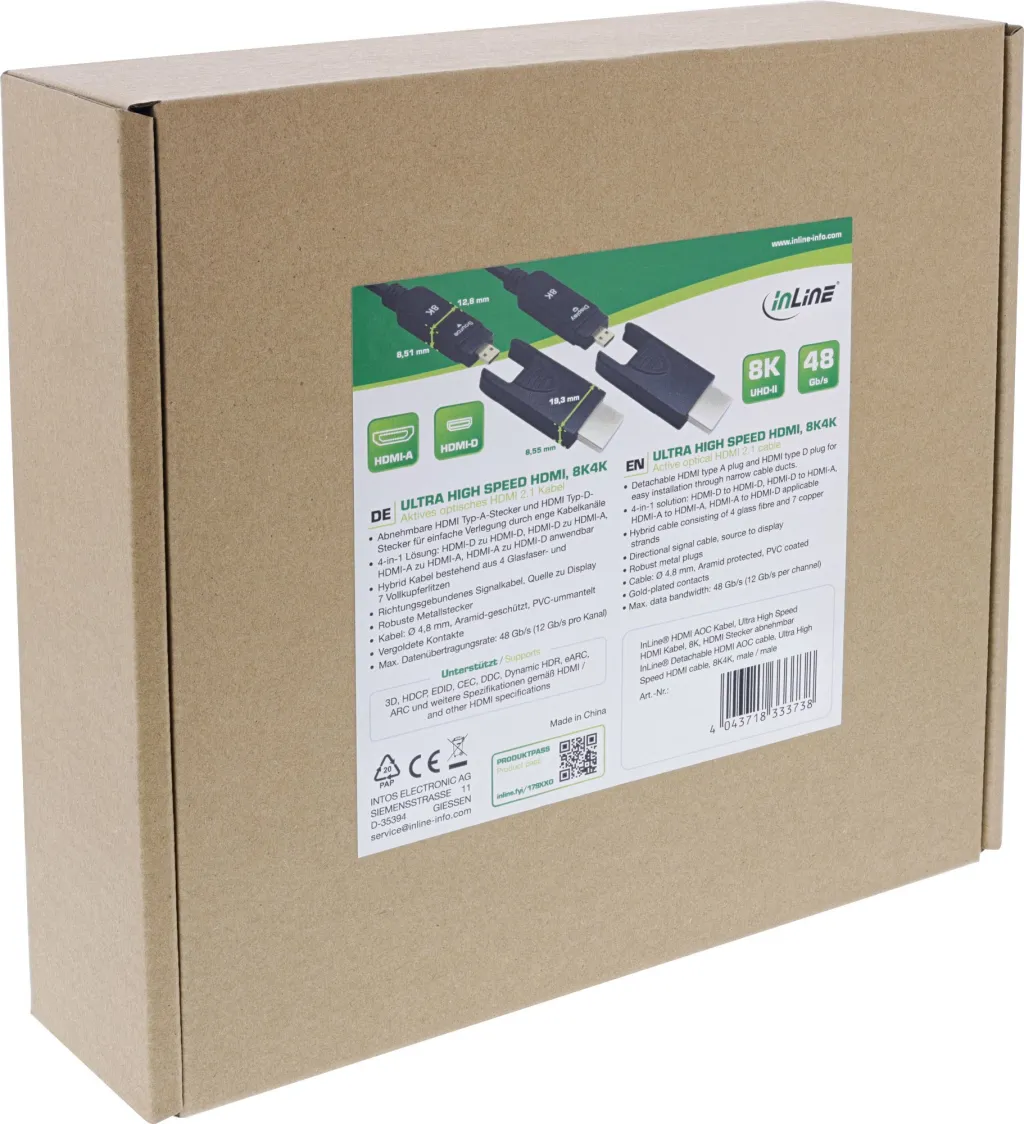 Kabllo HDMI InLine AOC, 40m, Ultra High Speed, 8K, e zezë - 3