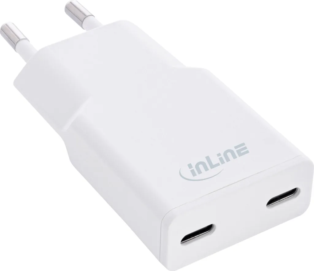 Karikues USB InLine Dual USB C, 30W PD PPS, i bardhë - 1