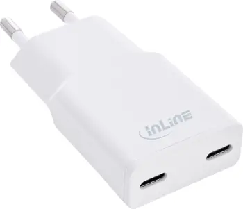 Karikues USB InLine Dual USB C, 30W PD PPS, i bardhë