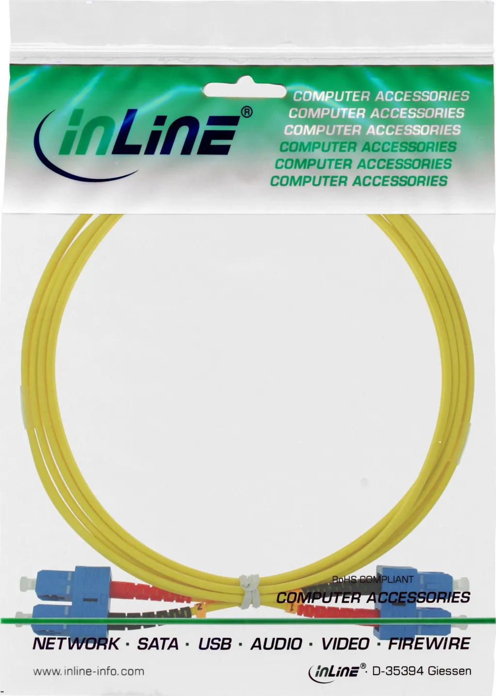 Kabllo optike InLine 82925H, SC SC, single mode OS2 9/125, 25m, e verdhë - 2