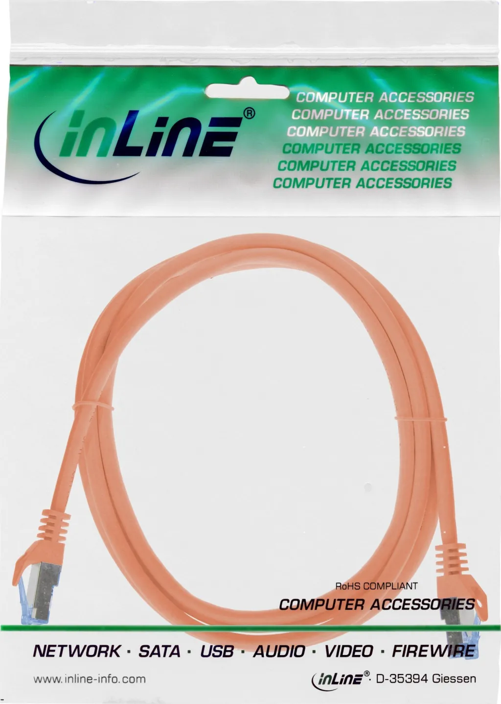 Kabllo rrjeti InLine Patch, Cat.6A S FTP, 0.3m, portokalli - 3