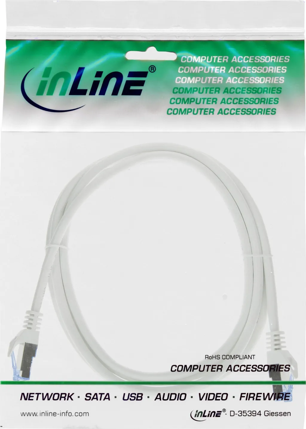 Kabllo rrjeti InLine patch Cat.6A, S/FTP, 0.3m, e bardhë - 2