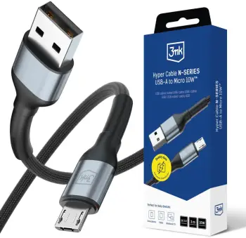 Kabllo USB 3MK Hyper Cable N-Series, USB-A në Micro USB, 3m, 10W, e zezë