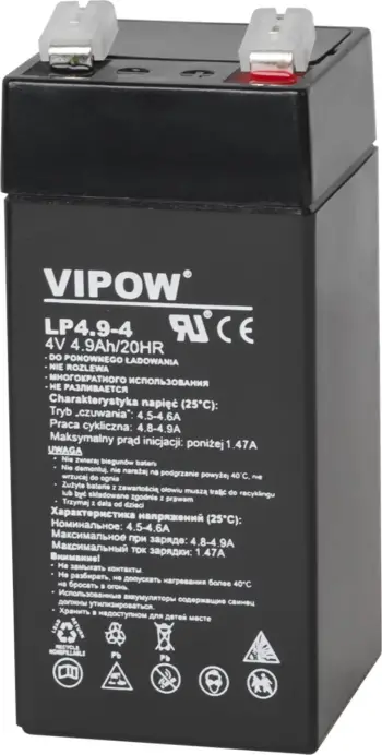 Bateri plumbi VIPOW 4V 4.9Ah, rikarikueshme, e zezë