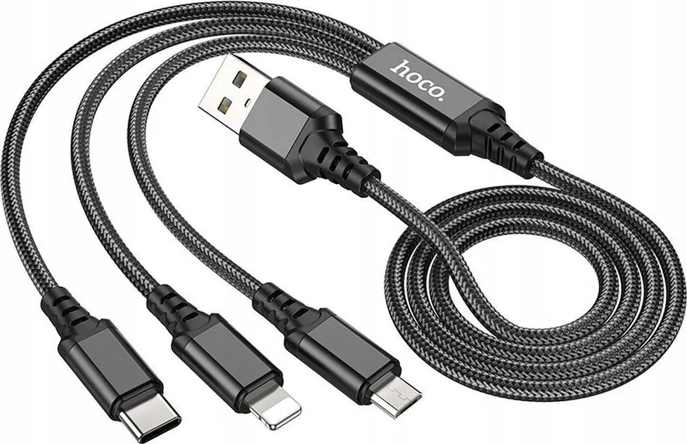 Kabllo USB Hoco X76 3 në 1, Lightning Micro USB Type C, 1m, e zezë - 1