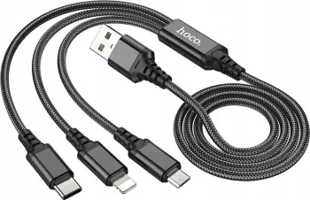 Kabllo USB Hoco X76 3 në 1, Lightning Micro USB Type C, 1m, e zezë