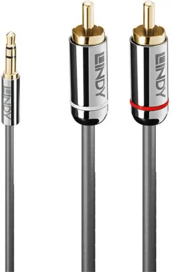 Kabllo audio Lindy 35337, Jack 3.5mm në 2x RCA, 10m, argjendtë