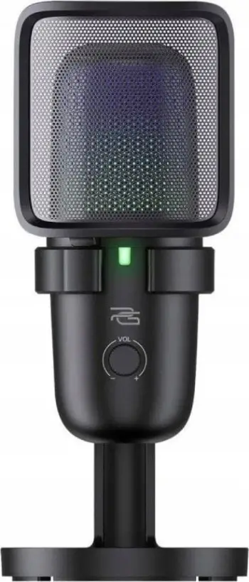Mikrofon gaming kapacitiv USB C, 24bit 96kHz, me bazë RGB, i zi