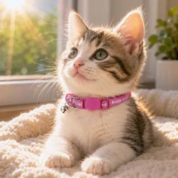 Qafore rozë për mace me peshq dhe zile – 30 cm