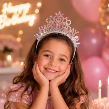 Rreth për flokë “Happy Birthday” me kurorë rozë dhe gurë dekorativë