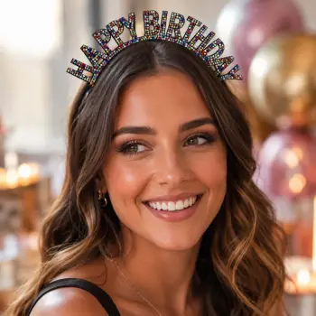Rreth për flokë “Happy Birthday” me gurë shumëngjyrësh