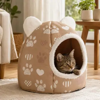 Shtrat fole për mace taupe me veshë – 43x43x38 cm