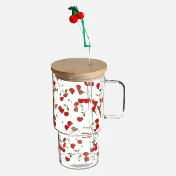 Gotë qelqi transparente me dizajn qershi dhe pipë – 950 ml