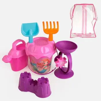 Set çantë shpine transparente me kovë plazhi sirenë dhe 5 aksesorë