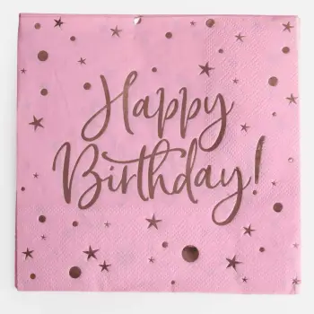 Kartopeceta rozë Happy Birthday 33x33 cm - 12 copë