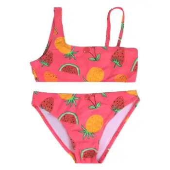 Bikini për vajza fluo rozë me fruta verore dhe një sup
