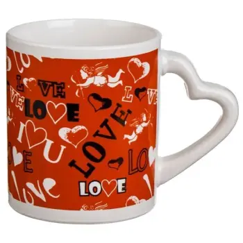 Filxhan qeramik i kuq me zemra dhe mesazhin "I Love You" 220ml