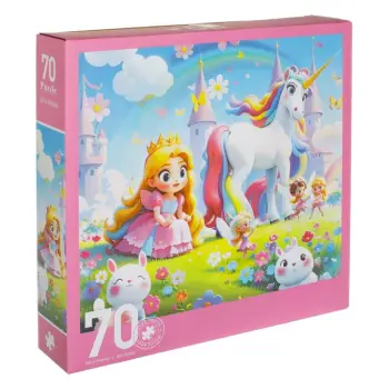 Puzzle rrethor me dizajn princeshë me Unicorn (70 copë)