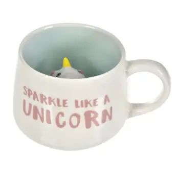 Filxhan qeramik e bardhë me Unicorn 3D brenda "Sparkle Like a Unicorn" 370ml