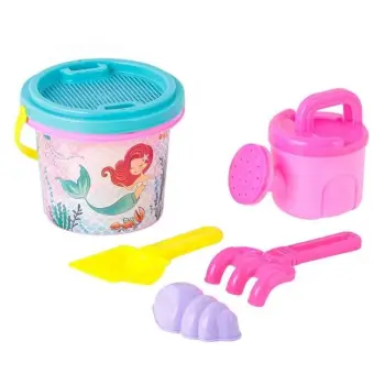 Set kovë plazhi rozë me dizajn sirenë Ø14x11cm dhe 4 aksesorë