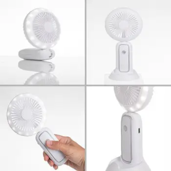 Freskese mini i rikarikueshëm i bardhë me LED, USB dhe bazë 21 cm