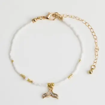 Byzylyk veror me zinxhir gold me rruaza të bardha dhe gold dhe me bisht sirene