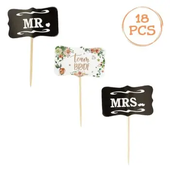 Kunja dhëmbësh për festën e nuses Mr &amp; Mrs Team, lule të zeza dhe të bardha - 18 copë