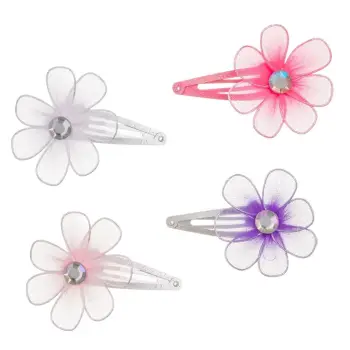 Kapëse flokësh për fëmijë me Lule me ngjyra dhe gurë 7 cm - 4 copë.
