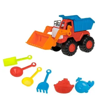 Lodra rëre me eskavator në ngjyrë të kuqe, blu dhe portokalli me 6 akserorë 32x15x19cm
