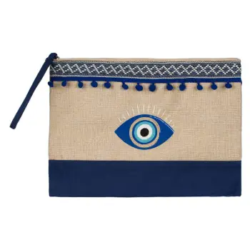 Çantë tualeti bezhë me thekë dhe sy blu 32x22 cm
