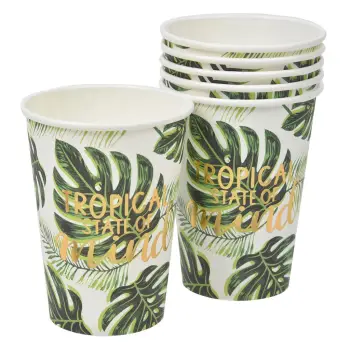 Gota letre me dizajn gjethe tropikale 270ml 6 copë