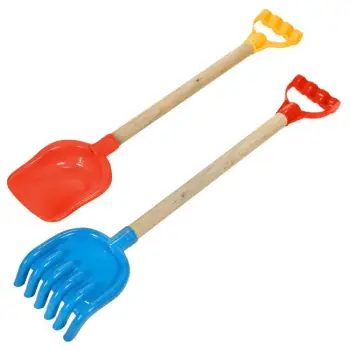 Lodër Plazhi Për Fëmijë Set Lopate Druri Me Dorezë &amp; Krehër Rërë Druri Me Dorezë 60 Cm