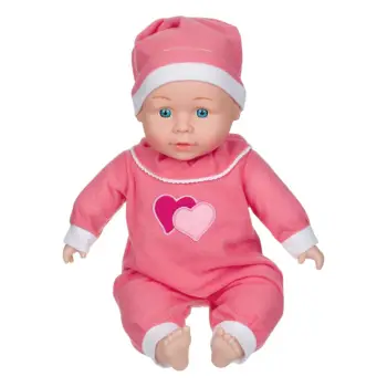 Lodër kukull bebe me veshnje ngjyrë rozë 36 cm