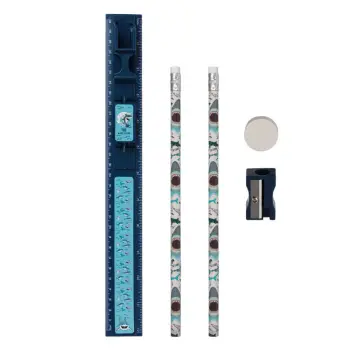 Set shkollor me vizore me dizajn peshkaqenë blu - 5 copë