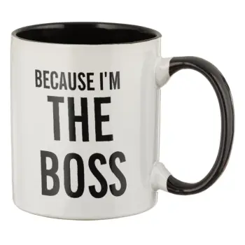 Filxhan qeramik i bardhë dhe i zi "BECAUSE I'M THE BOSS" 350ml