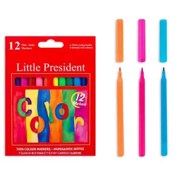 Marker Të Hollë ''Little President'' Shumëngjyrësh 12 Copë
