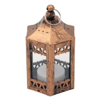 Fener i vogël dekorativ bronzi me qiri LED 6.5x6.5x11cm
